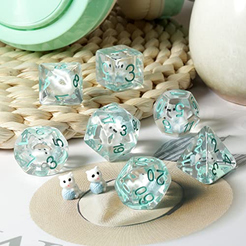 Cat Dice Dice DND, DNDND 7PCS Resin D&D Dice with Velvet Bag for Dungeons and Dragons Role Playing Games and Tabletop Games（Cat - color: Cat