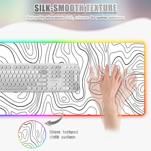 RGB Mouse Pad for Gaming I Large Mousepad with 14 Led Modes I Keyboard Pad Gaming Desk Mat I Non-Slip Rubber Base Mouse Mat I 900x400x4mm Waterproof Mousepad for Gamer I Cool White Line - color: White Line