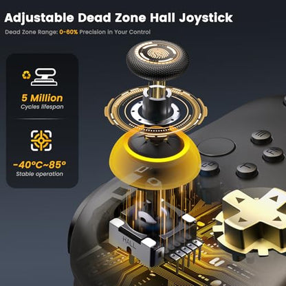 Wireless PC Controller with Charging Dock - Dual Hall Effect for Zero Drift, 1000Hz Low Latency, Ergonomic RGB Design for Windows PC/Steam/Switch/Android/iOS - color: Black and Yellow-with Charger