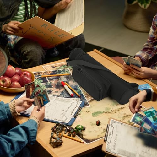 Playmat Tube Case Portable Game Play Mat Storage Bag with Adjustable Strap Compatiable with TCG/MTG Playmat, Game Mat Carry Case with Trading Card Holder and Dice Pocket