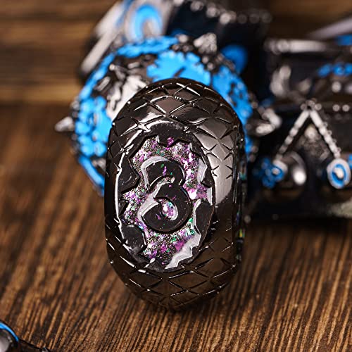 UDIXI Metal DND Dice Set 7PCS D&D Polyhedral Dice Set for Role Playing Game | Metal Gift Box, DM Gift, for Dungeons and Dragons Games Tabletop Games - color: Dg-black With Blue Number