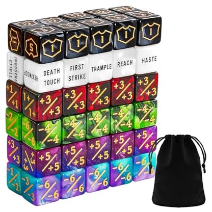 60 PCS MTG Dice Counters Keyword Counters Life Counter 1/+1 counters Commander Buff Tokens 6 Sided Dice Set for MTG, TCG, Card Games Accessories