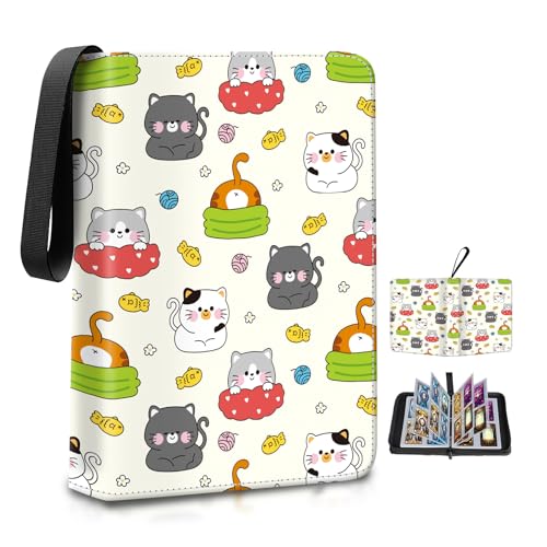 AXUASSILD 4 Pocket Card Binder, Premium Trading Card Holder Fits 400 Cards With 50 Removable Sleeves, Cute Portable Collection Card Ablum Holder Cute Colorful Cats - color: Cute Colorful Cats