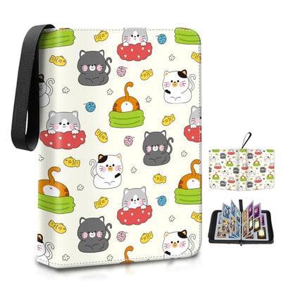 AXUASSILD 4 Pocket Card Binder, Premium Trading Card Holder Fits 400 Cards With 50 Removable Sleeves, Cute Portable Collection Card Ablum Holder Cute Colorful Cats - color: Cute Colorful Cats