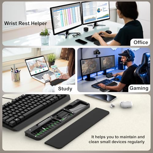 VICHYIE Keyboard Wrist Rest for Tenkeyless Keyboard, with Cleaning Kit | Wrist Pad for Typing Pain Relief, Multi-functional Cleaner Kit for Earbuds, Phones, Desk Accessories for Home&Office (Black)