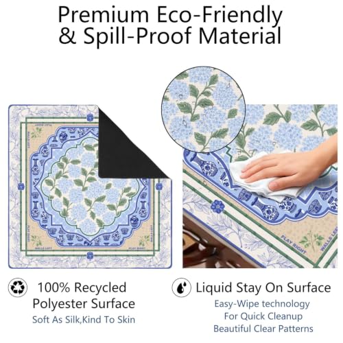 Blue Chinoiserie Mahjong Mat for Table, 31.5 * 31.5in Anti Slip American Mahjong Mats, Noise Reduction, Neoprene Mah Jongg Mat, Mahjong Set Gift for Poker/Card Board Tile Games Table Mats, Floral Vase - color: Blue Flowers