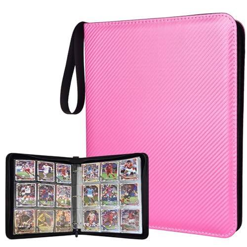 Portable 9-Pocket Trading Card Binder, Holds 1080 Cards with 60 Removable Sleeves Baseball Card Binder, Compact Card Album Organizer for Game & Sports Cards, Pink Color - color: 9 Pocket Pink Color