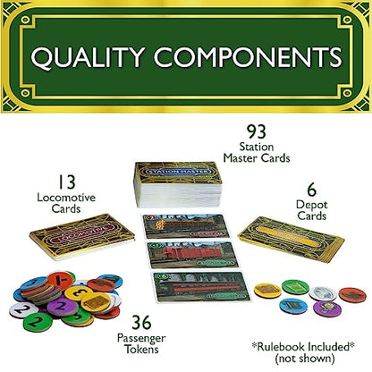 Calliope Station Master, Railroad Strategy Card Game, 2-6 Players | 30-50 Minutes, Place Railcars & Passengers, Action Cards, Second Edition, For Ages 8+