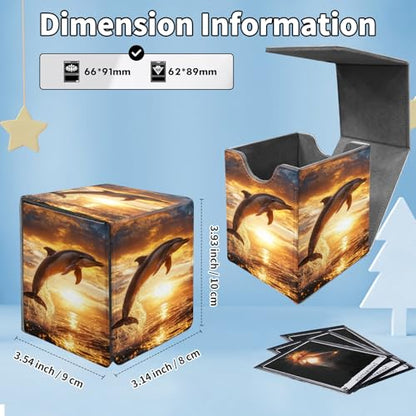 Card Deck Box for MTG Commander,Collectible Trading Storage Box Fits 120+ Single Sleeved Cards Magnetic Case PU Leather for Magic Commander TCG CCG MTG,Dolphin Ocean Sunset - color: Dolphin Ocean Sunset