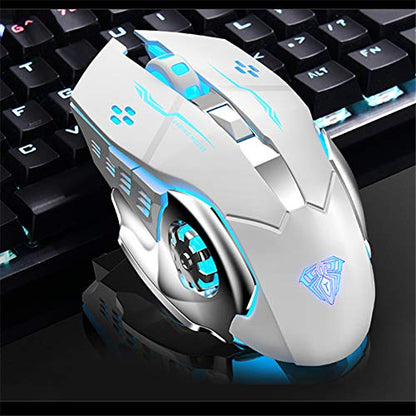 AULA SC100 Silent White Wireless Mouse Rechargeable, RGB LED Backlit, DPI Adjustable, 2.4G Wireless Optical Computer Gaming Mice with USB Receiver, Punk Cool Mouse for Office/Games - color: 2.4G (White)