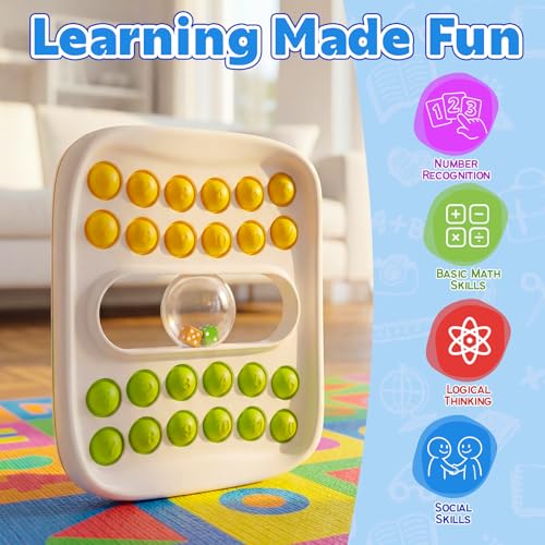 Kiditos Pop Math Game for Kids Ages 4–8, Fidget Math Board Game with Built-in Dice, Addition & Subtraction Learning Toy, Sensory STEM Toy for Classroom, Homeschool & Travel - color: Yellow & Green