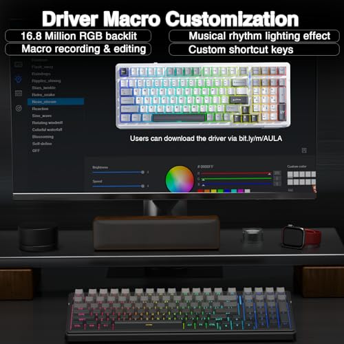 AULA F99 Wireless Mechanical Keyboard,Gasket Structure Hot Swappable Custom Keyboard,RGB Backlit,Creamy Sound,Side Printed PBT Keycaps,2.4GHz/USB-C/BT5.0 Computer Gaming Keyboards - color: Black