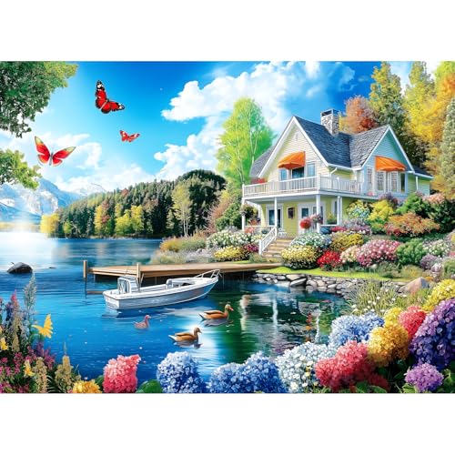 300 Pieces Puzzles for Adults | Lake House Jigsaw Puzzles | Large 300 Piece Puzzle for Children Adults Seniors | Sturdy,Safe | Engaging & Educational Toys Great Gift for Boys Girls 20.5 x 15 in - style: Lakeside Lodge