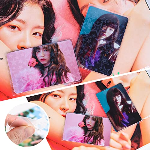 100 Packs Laser Star Photocard Sleeves Kpop 200 Microns Ultra Thick Sleeves Idol Photo Cards Protector Trading Cards Shield Cover (New Star-Shape Laser, Unsealable) | Dustproof, Waterproof, Scratch-Ressistant, Snug Fit for 3 inch Polaroid K-pop Ablum Idol