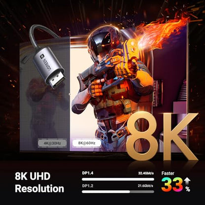 UGREEN Unidirectional USB C to DisplayPort 1.4 Cable 8K@60Hz 4K@240Hz 6.6FT | 32.4Gbps, Thunderbolt 4/3 to DisplayPort Cord, Compatible iPhone 17, MacBook Pro/Air, iPad, Mac Mini, Galaxy, XPS - size: 6.6FT