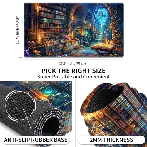 Card Playmat 70 x 40 cm Game Mats Tabletop Magic for MTG/TCG Cards, Trading Card Game Playing Stitched Commander Deck Gaming Desk Duel Mat Card Gameplay Mats, Magical Library - color: Magical Library, size: 27.5"X15.7"