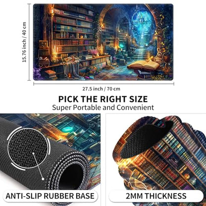 Card Playmat 70 x 40 cm Game Mats Tabletop Magic for MTG/TCG Cards, Trading Card Game Playing Stitched Commander Deck Gaming Desk Duel Mat Card Gameplay Mats, Magical Library - color: Magical Library, size: 27.5"X15.7"