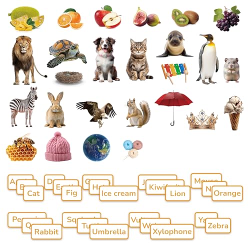 CHEFAN Felt Flannel Board Story Pieces, Precut Flannel Figures Graph Animals, Fruits, Object with Words Matching Games for Preschool Toddlers 52 Pcs - color: D-alphabet
