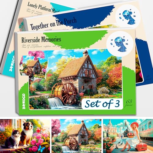 QUOKKA 63 Pieces Dementia Puzzles for Elderly - Large Piece Activities Products for Seniors - 3 Alzheimers Jigsaw Puzzle Games for Adults Riverside, Platform, Animals - color: Riverside, Platform, Animals