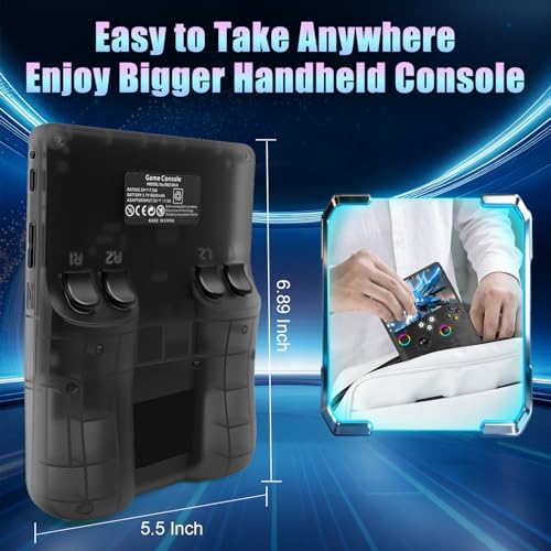 R60 Max Handheld Game Console,128GB Retro Gaming Console with 40,000+ Games, 6-Inch IPS Screen, Linux System, RGB Joysticks, 6000mAh Rechargeable Portable Gaming System (Transparent Gray) - color: Transparent Gray