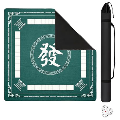 Mahjong Mat with Black Carrying Bag, 31.5"x31.5" Anti-Slip Noise Reduction Gaming Mat for Mahjong, Poker, Board Games, 3 Dice & Black Storage Bag - color: Dark Green