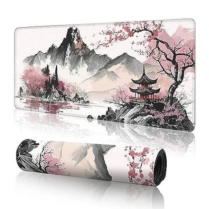 Watercolor Cherry Blossom Large Gaming Mouse Pad,Mouse Pad Gaming 31.5 x 11.8 in Mouse Mat Desk Pad,Large Desk Mat,Extended Keyboard Mousepad with Non-Slip Base and Stitched Edge for Desk Home Office - color: Cherry Blossom