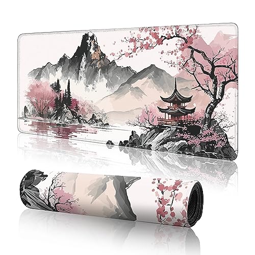 Watercolor Cherry Blossom Large Gaming Mouse Pad,Mouse Pad Gaming 31.5 x 11.8 in Mouse Mat Desk Pad,Large Desk Mat,Extended Keyboard Mousepad with Non-Slip Base and Stitched Edge for Desk Home Office - color: Cherry Blossom