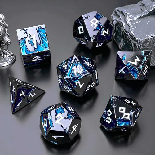 Metal DND Dice Set 7 Piece Polyhedral RPG Dice, Heavy Weighted Dragon Dice for Dungeons and Dragons, Balanced Zinc Alloy D&D Dice with Gift Storage Case for MTG Pathfinder Tabletop Games - color: Black White