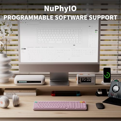 NuPhy Node100 Wireless Mechanical Keyboard, Hot Swappable Custom Low Profile Keyboard, 103 Keys Computer Gaming Keyboards, Supports Touch Gestures, PBT Keycaps, RGB Backlit, Bluetooth/2.4GHz/USB-C - color: Pink, size: Low-profile Red Nano Switch
