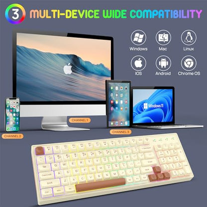 KOLMAX BK98 Wireless Gaming Keyboard, Dual Mode 2.4G/Bluetooth Gaming Keyboard,RGB Backlit Ergonomic 98 Keys PBT Mechanical Feeling Wireless Keyboard for Office Windows Mac PC Gamer(Retro Brown) - color: Retro Brown