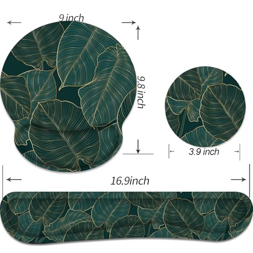 Ergonomic Mouse Pad with Wrist Rest and Keyboard Wrist Rest, Mousepad and Wrist Rest for Computer Keyboard, Pain Relief, Non-Slip Base, Mouse Pad Wrist Support for Gaming, Office, Green Palm Leaf - color: Green Palm Leaf