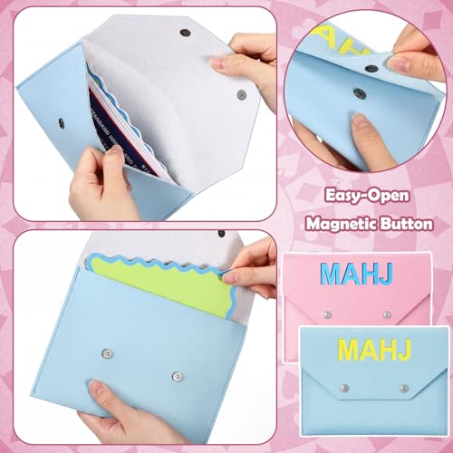 Leather Mahjong Card Holder Clutch Card Pouch Mahjong Accessory 8x6inch Protective Cover Case with Secure Closure Ideal Gift for Lover Playing Game Night(4 Pcs,Pink,Blue,Yellow,White) - color: Pink,blue,yellow,white
