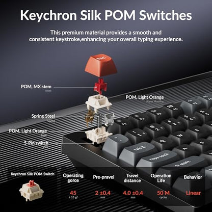 Keychron V6 Ultra 8K Wireless Mechanical Keyboard, 8000Hz Polling Rate Tri-Mode (2.4G/BT/Wired) Full Size Gaming & Office Keyboard, Hot-swappable Red Switches, ZMK/Web Launcher, for Mac/Win/Linux - style: Red Switch