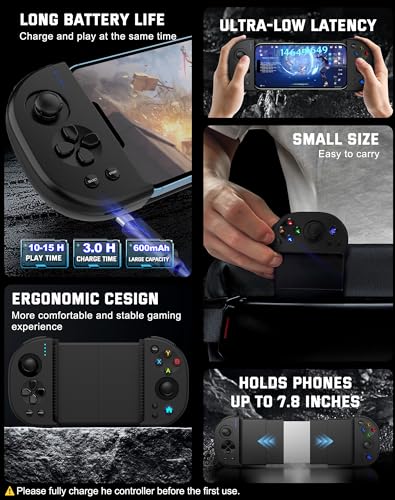Joso Phone Controller for iPhone, Android, wireless Game Joystick with Hall Effect Joystick/Turbo, Gaming Controller for iPhone 16/15/14/13/12 Series, Galaxy S24/23/S22/S21 Series Play Roblox & More - color: Black