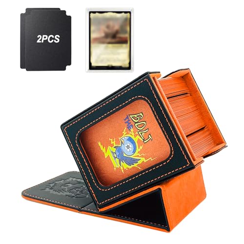 Card Deck Box with MTG Commander Display, Fits 100 Double Sleeved Cards, Magnetic Deck Case compatible with TCG Black/Orange - color: Black/Orange