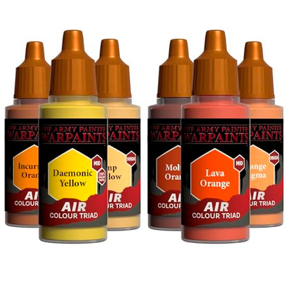 The Army Painter, Air Triads Orange + Yellow, 6 x 18 ml, aerografo | Colori acrilici pre-diluiti per aerografo, per miniature D&D e Warhammer - color: Orange + Yellow