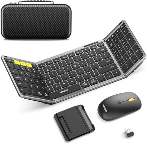 Foldable Keyboard and Mouse, Samsers Folding Bluetooth Keyboard Combo, 2.4G + BT5.0 x 2, Full-Size Portable Travel Keyboard & Rechargeable Wireless Mouse for Windows Android iOS Mac OS, Gray Black - color: Gray Black