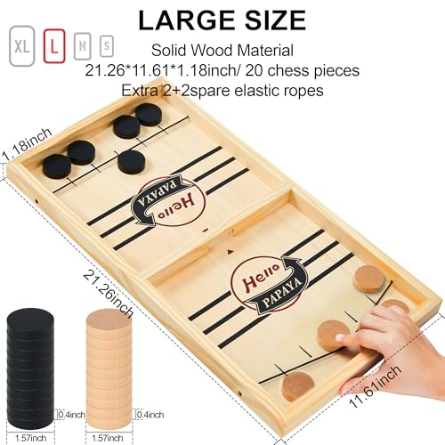 HELLO PAPAYA Fast Sling Puck Game - Test Your Speed and Accuracy with This Fast-Paced Wooden Air Hockey Desktop Battle Board Game - Guaranteed Fun Gifts for Family Night or Friends Party - size: X-Large