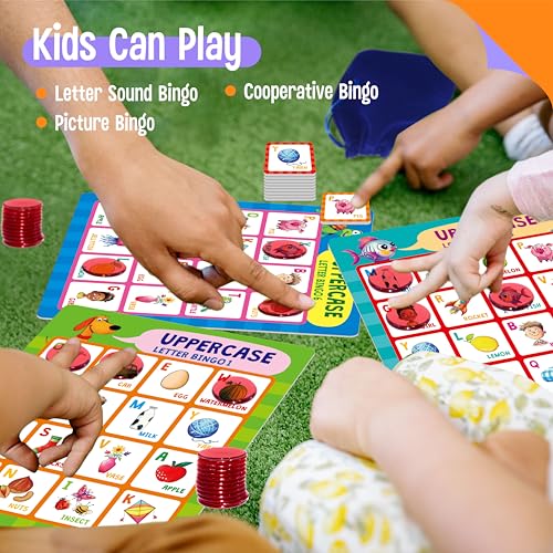 SpriteGru Alphabet Bingo Game, Uppercase/Lowercase/First Words Bingo Educational ABC Letter Learning Board Game for Kindergarten and Preschool Kids Aged 4+, Perfect for Classroom & At Home - style: Alphabet Bingo Game