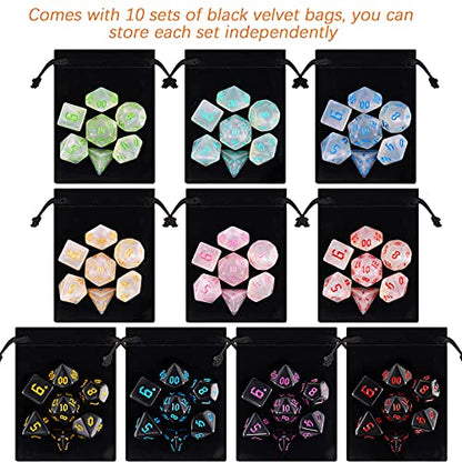 Polyhedral Dice Set, 70 Pcs DND Dice with 10 Pouche | for Dungeons and Dragons DND RPG MTG Table Gams D4 D6 D8 D10 D%D12 D20 - color: 10sets-70pcs