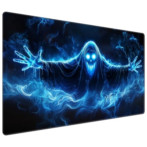 for MTG Playmat 24 x 14 inches for TCG Playmats Non-Slip Rubber Base Commander Playmat HD Cover for Magic Play Mat Iorcana Trading Card Game, Blue Flame Smoke Skull Death - color: Blue Flame Smoke Skull Death, size: 24" x 14"