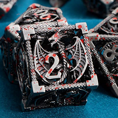 ARUOHHA Hollow DND Metal Dice Set Blood Dragons D and D Dice, RPG Role Playing Games Dungeons Polyhedral Dice with Gift Box D20 D12 D10 D8 D6 D4 - color: Blood Splash