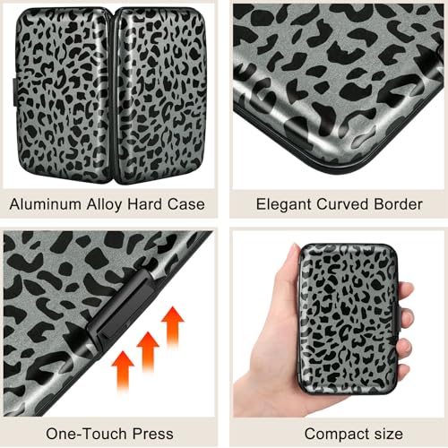 ELFISH Mini RFID Aluminum Wallet Credit Cards Holder Business Card Case Metal ID Case for Men Women(Black Leopard Print) - color: Black Leopard Print