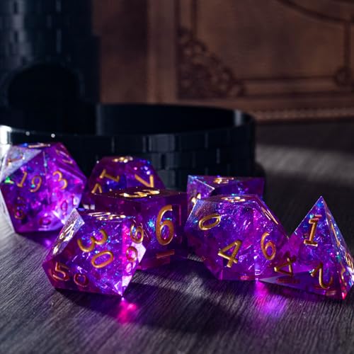 Resin DND Dice Set, (Purple-Warlock) 7 Pieces Handmade Sharp Edge Polyhedral Dice, Designed for Dungeons & Dragons, MTG, Role Playing Game, Dice Gift for D&D RPG DM and Players - color: Purple