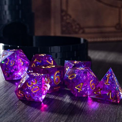 Resin DND Dice Set, (Purple-Warlock) 7 Pieces Handmade Sharp Edge Polyhedral Dice, Designed for Dungeons & Dragons, MTG, Role Playing Game, Dice Gift for D&D RPG DM and Players - color: Purple