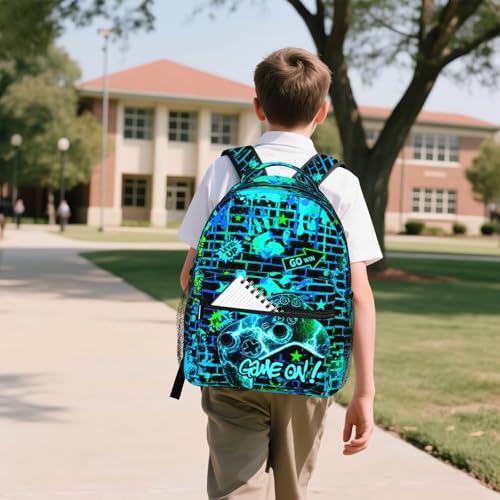 Backpacks For Boys Video Game Boys School Backpack for Kids Children Teens Elementary Middle School Students Bookbag Ages 6-18 Lightweight Travel Back Pack - color: Teal Game