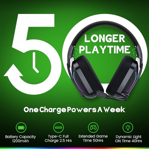 WESEARY Wireless Gaming Headsets for PC, PS5, PS4, Switch, Mac, 2.4GHz Wireless Gaming Headphone with ENC Noise Canceling Microphone, Bluetooth 5.4, Cool Lighting, 50H Battery, 50mm Drivers | 2.4GHz Wireless Gaming Headphone with ENC Noise Canceling Micro