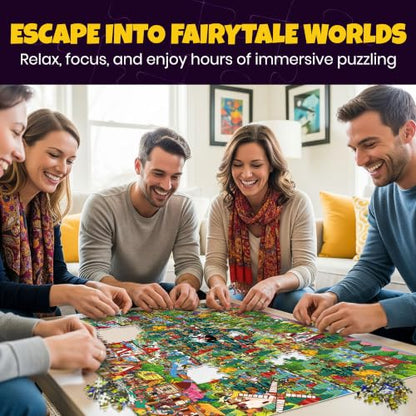 QUOKKA 1000 Piece Puzzle for Adults Set of 3 Fairy Tales – Alice in Wonderland, Emerald Kingdom & Red Riding Hood – Jigsaw Puzzles for Adults 1000 Pieces Hidden Secrets & Audio Story – Creativity Gift - color: Fairy