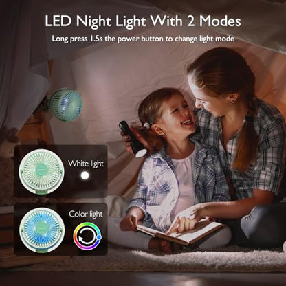 Momcozy 8000mAh Portable Stroller Fan, 27H Ultra-long Battery Life Detachable 4 Speed 360°Rotate LED Night Light with 2 Modes, USB Rechargeable Handheld Cooling Fan for Travel/Car Seat/Bedroom - color: Green