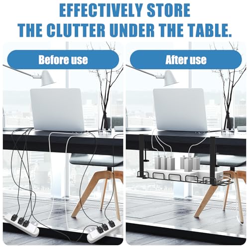 Under Desk Cable Management Tray with 52Pcs Different Essential Accessories | No Drill Steel Cord Organizer Kit for Home Office Standing Desk (15.7/13.4inch, Black)